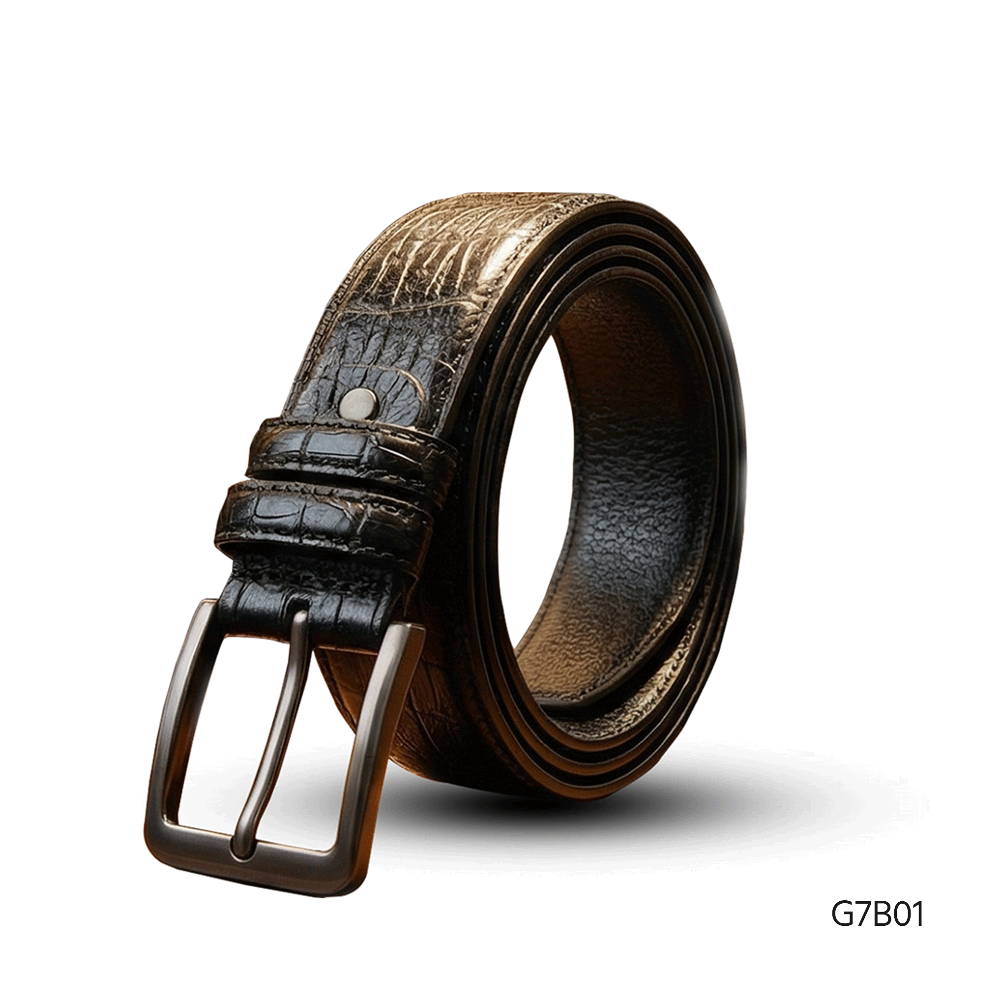 Crocodile Print Leather Belt G7B01