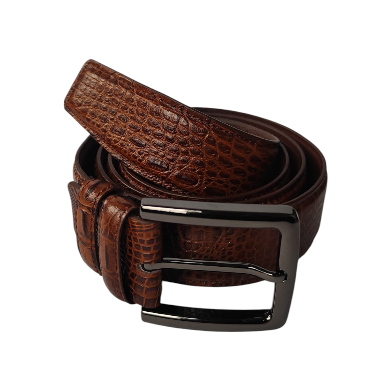 Crocodile Print Leather Belt G7B01 Brown