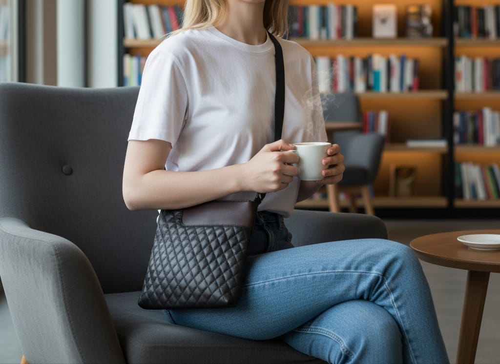 Midnight Quilted Crossbody Carry Bag - Image 5